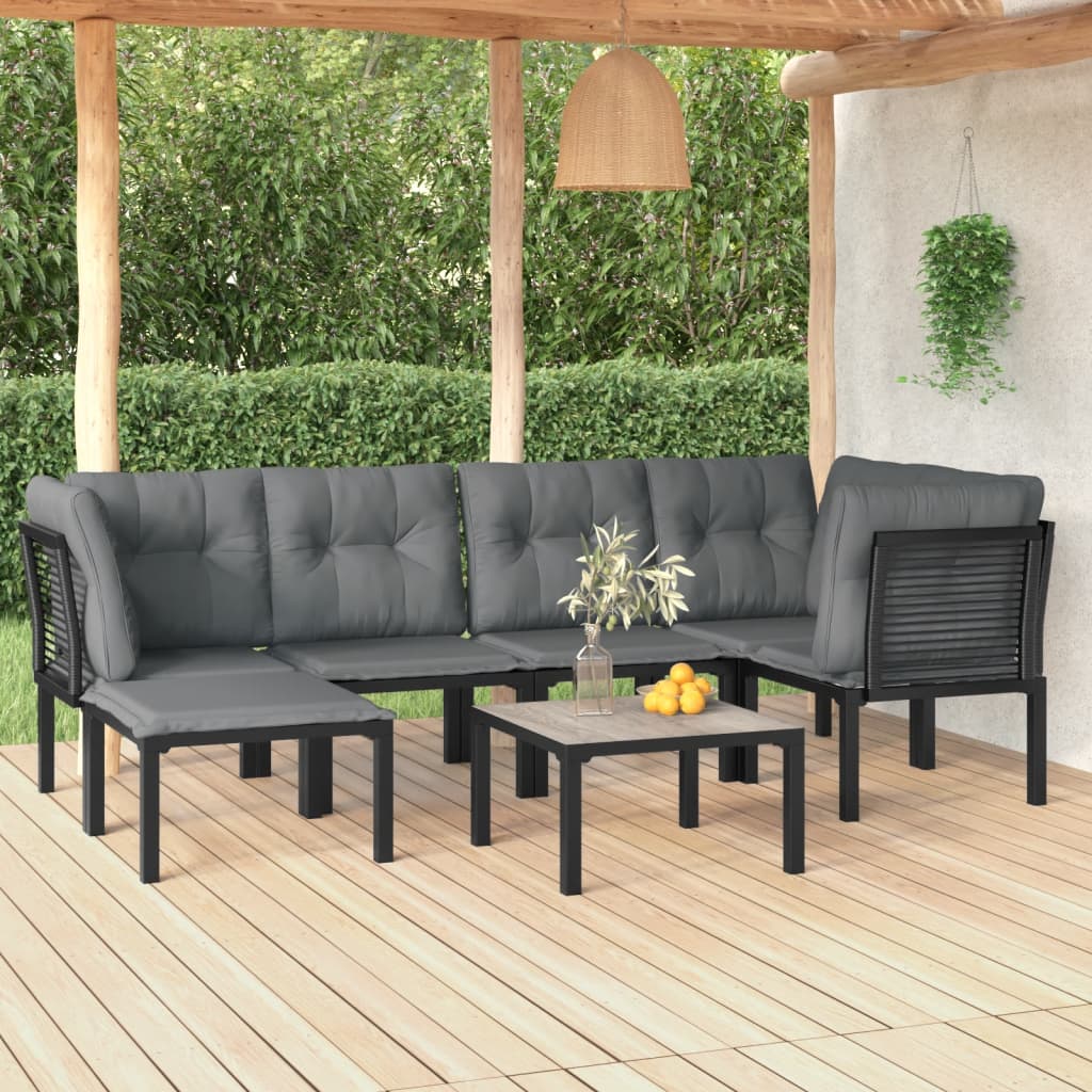 vidaXL 6-delige Loungeset poly rattan zwart en grijs