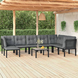 vidaXL 8-delige Loungeset poly rattan zwart en grijs