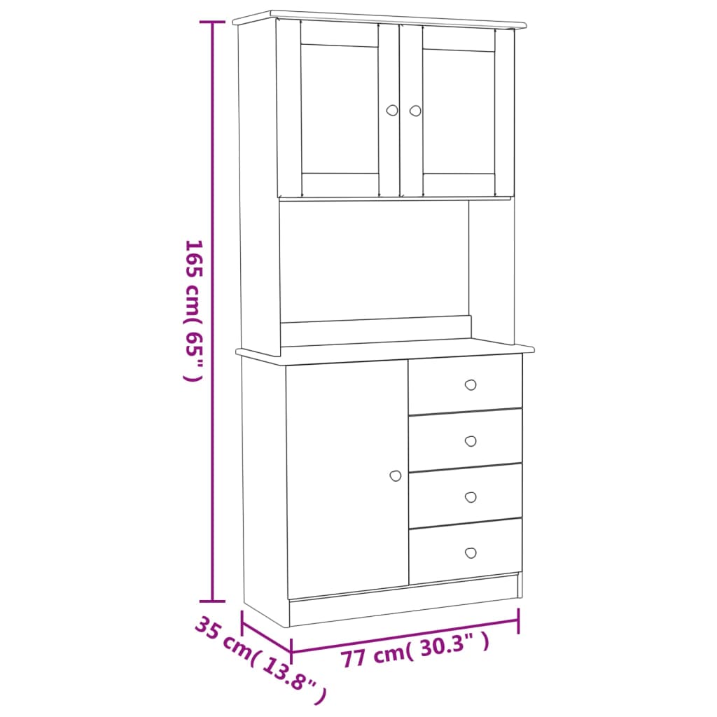 vidaXL Hoge kast ALTA 77x35x165 cm massief grenenhout wit