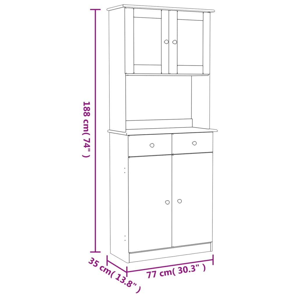 vidaXL Hoge kast ALTA 77x35x188 cm massief grenenhout