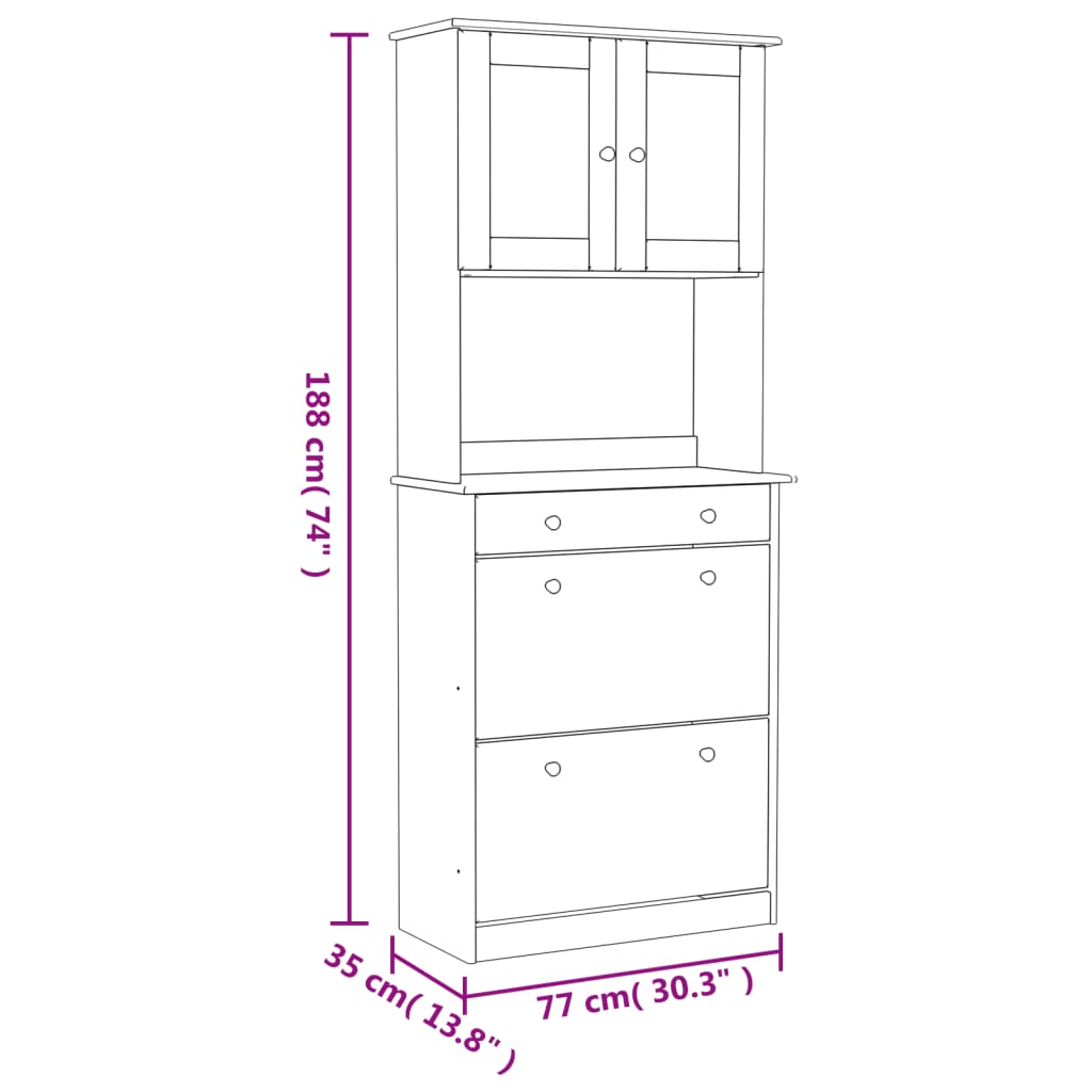 vidaXL Hoge kast ALTA 77x35x188 cm massief grenenhout