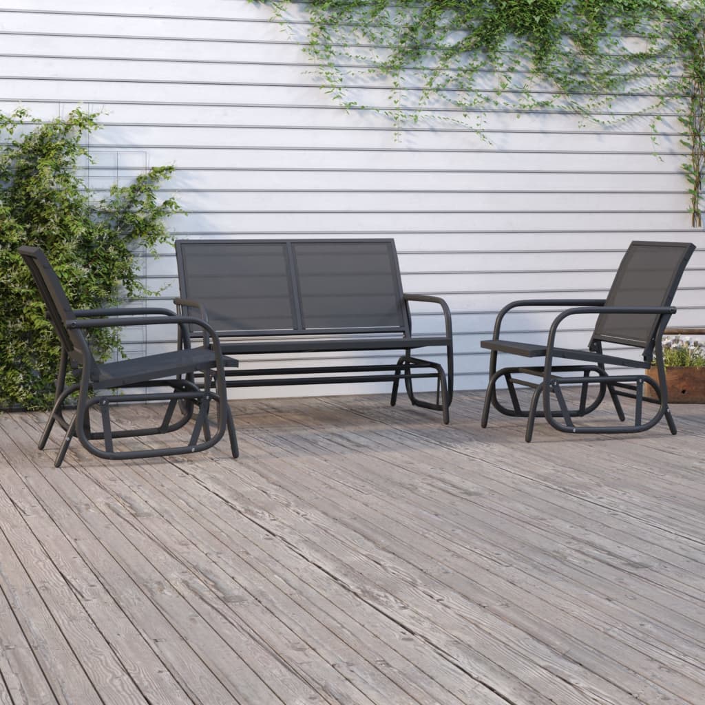 vidaXL 3-delige Loungeset schommel aluminium textileen zwart
