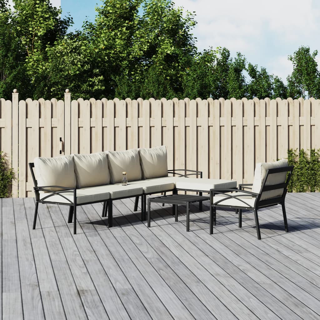 vidaXL 6-delige Loungeset met kussens staal grijs