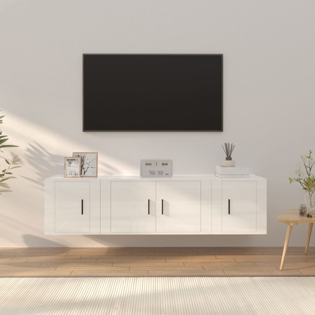 vidaXL 3-delige Tv-meubelset bewerkt hout wit