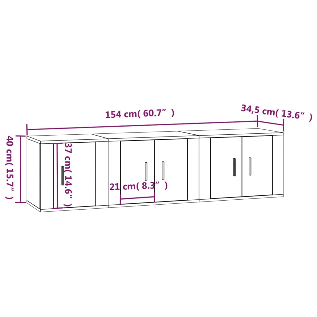 vidaXL 3-Piece TV Cabinet Set Engineered Wood White