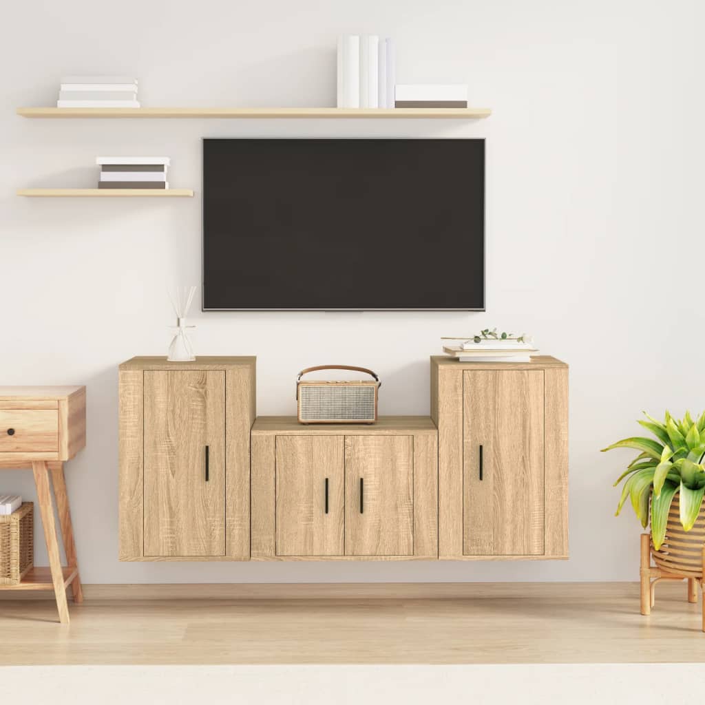 vidaXL 3-delige Tv-meubelset bewerkt hout wit
