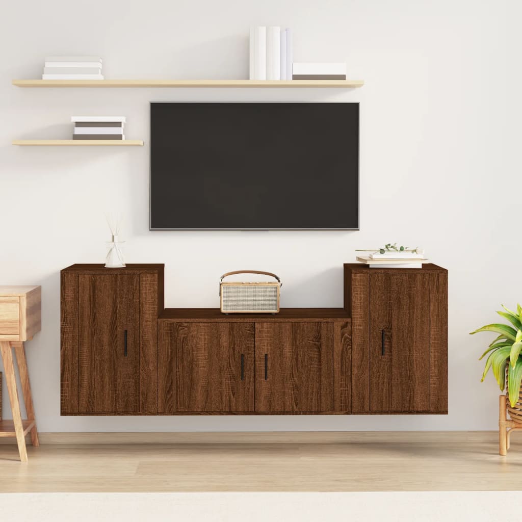 vidaXL 3-delige Tv-meubelset bewerkt hout wit