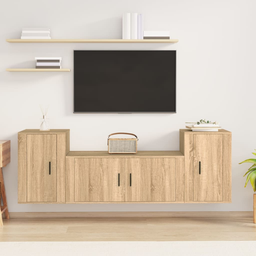 vidaXL 3-delige Tv-meubelset bewerkt hout wit