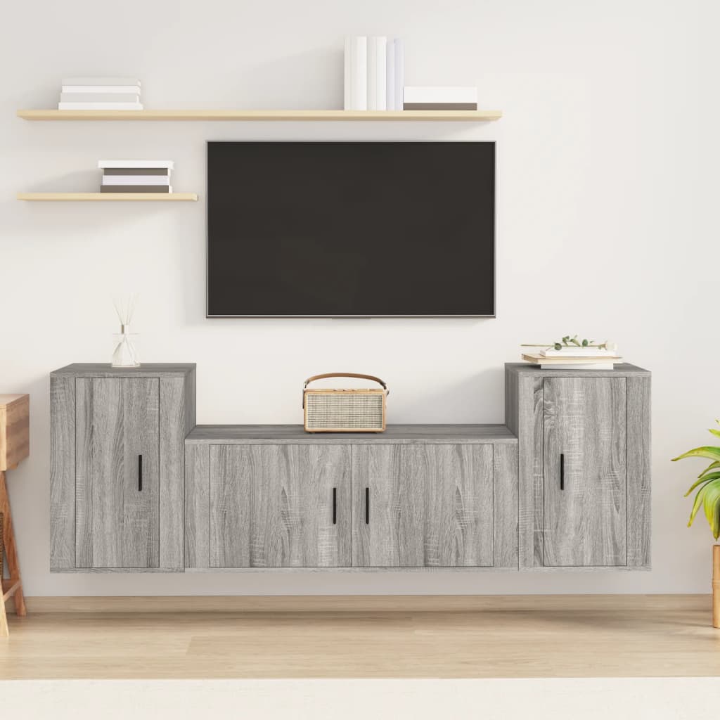 vidaXL 3-delige Tv-meubelset bewerkt hout wit