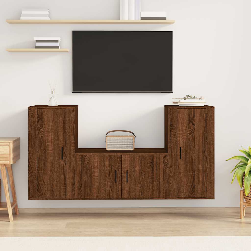 vidaXL 3-delige Tv-meubelset bewerkt hout wit