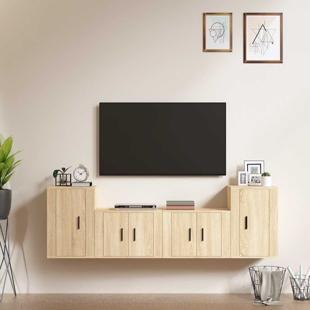 vidaXL 4-delige Tv-meubelset bewerkt hout wit