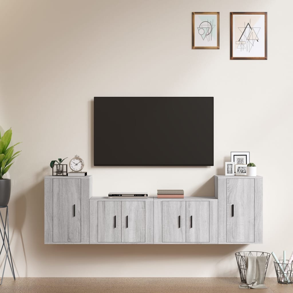 vidaXL 4-delige Tv-meubelset bewerkt hout wit
