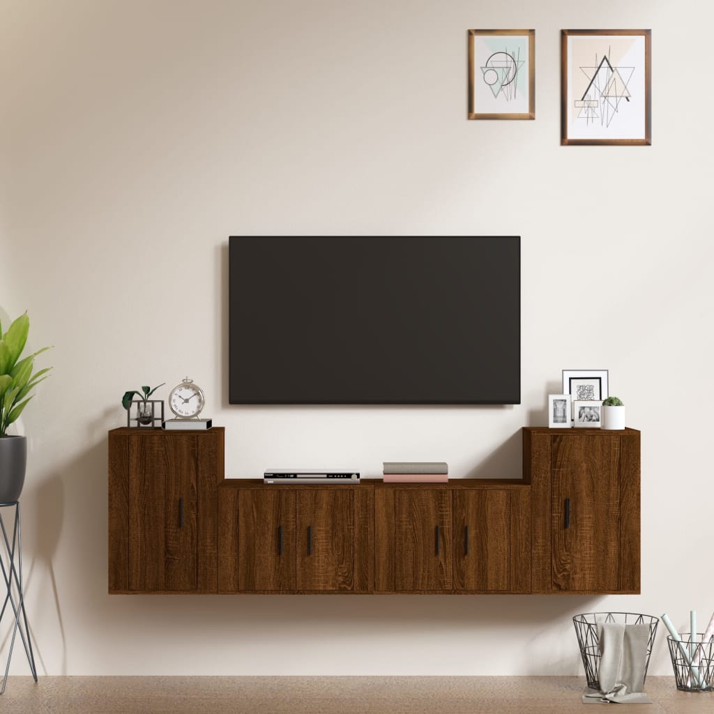 vidaXL 4-delige Tv-meubelset bewerkt hout wit