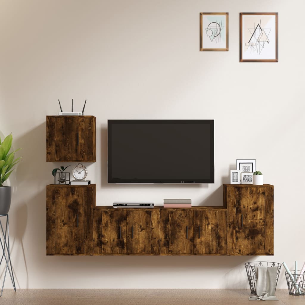 vidaXL 5-delige Tv-meubelset bewerkt hout wit