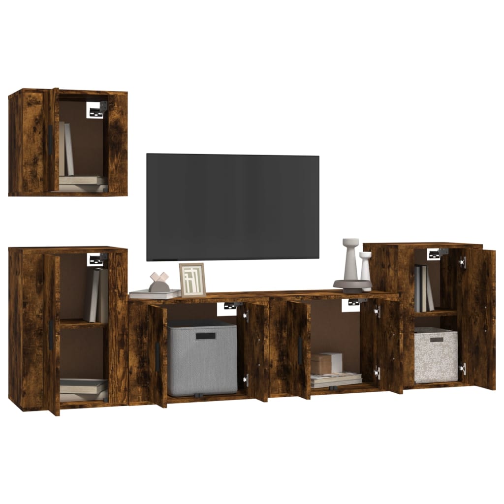 vidaXL 5-delige Tv-meubelset bewerkt hout wit