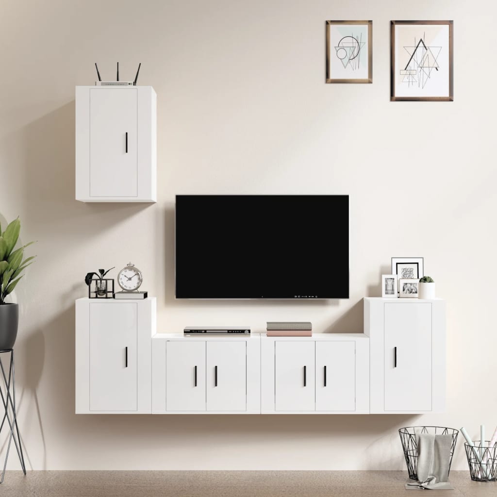 vidaXL 5-delige Tv-meubelset bewerkt hout wit