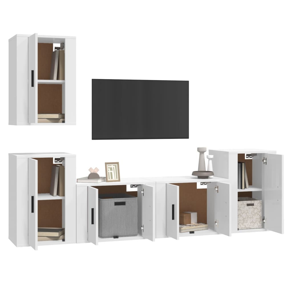 vidaXL 5-delige Tv-meubelset bewerkt hout wit