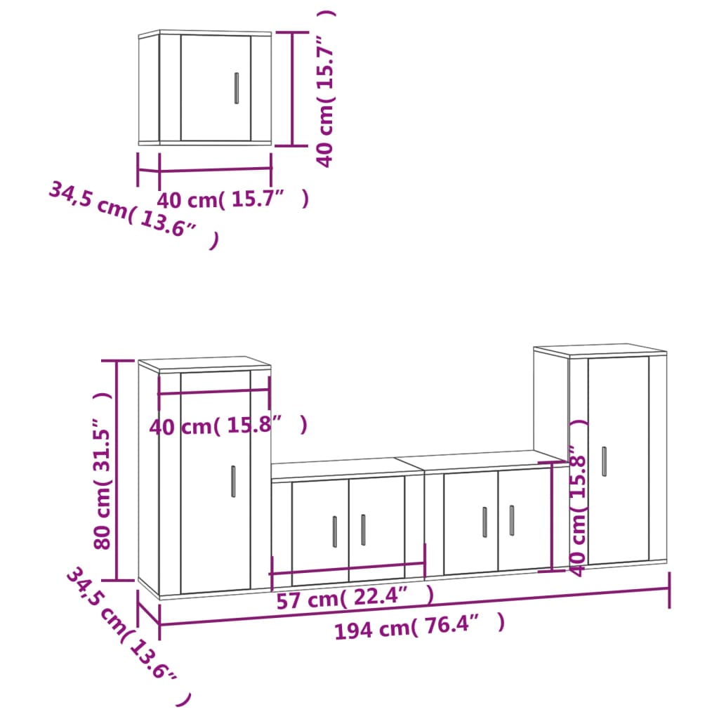 vidaXL 5-Piece TV Cabinet Set Engineered Wood White