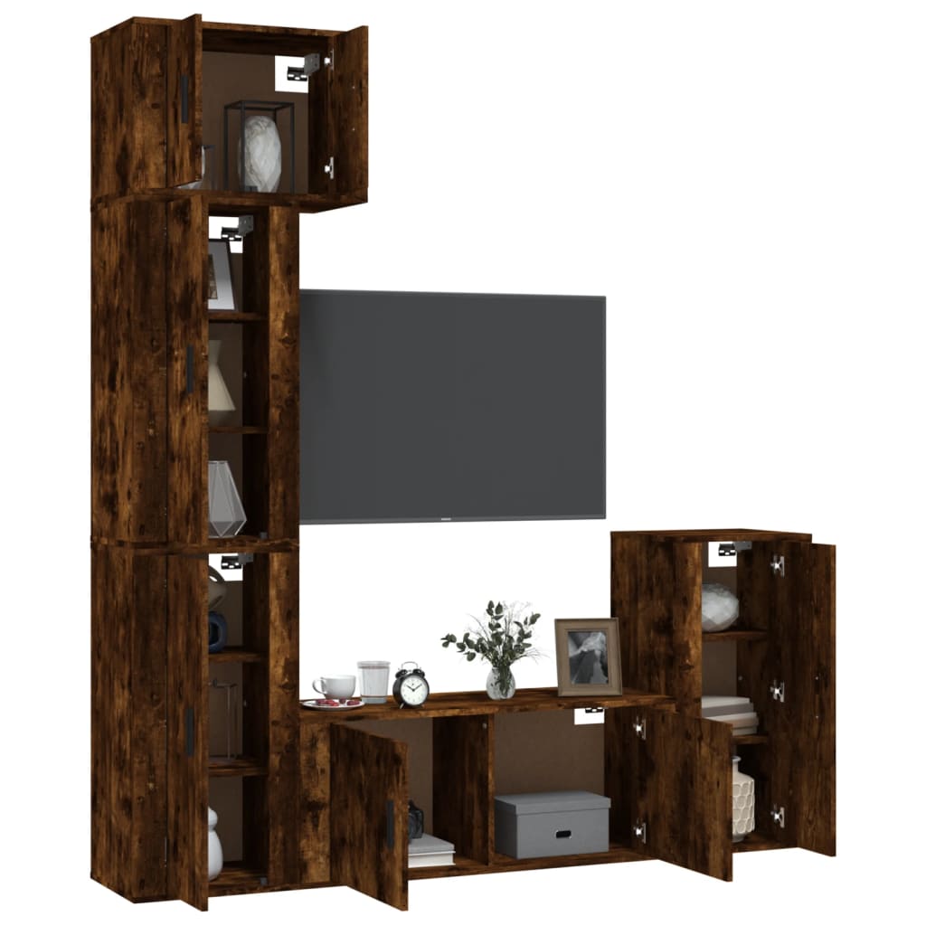 vidaXL 5-delige Tv-meubelset bewerkt hout wit