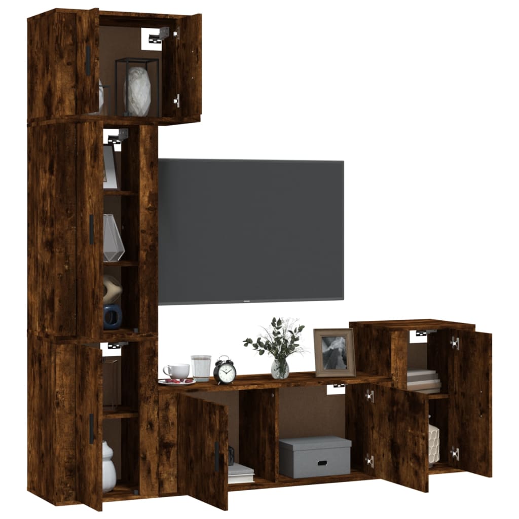 vidaXL 5-delige Tv-meubelset bewerkt hout wit