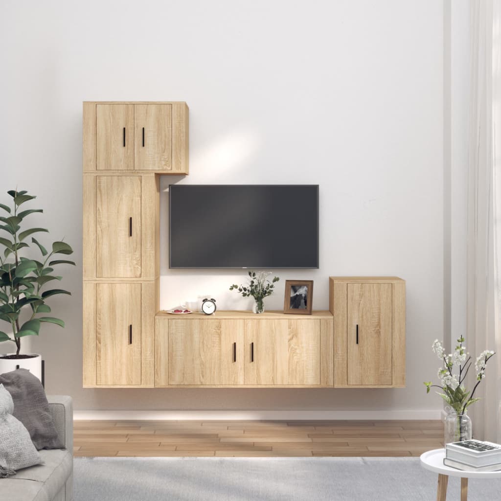 vidaXL 5-delige Tv-meubelset bewerkt hout wit