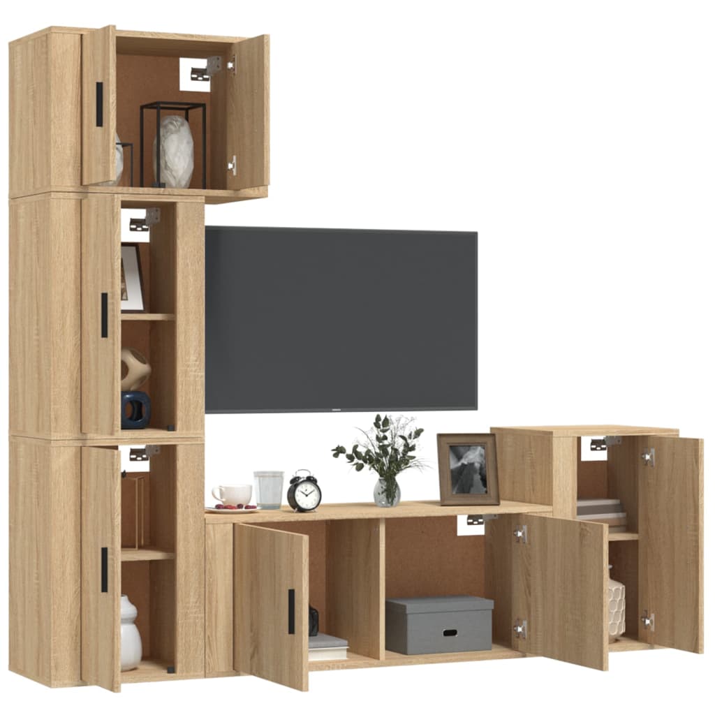 vidaXL 5-delige Tv-meubelset bewerkt hout wit