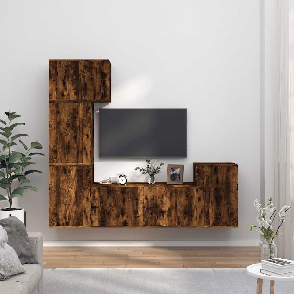 vidaXL 5-delige Tv-meubelset bewerkt hout wit