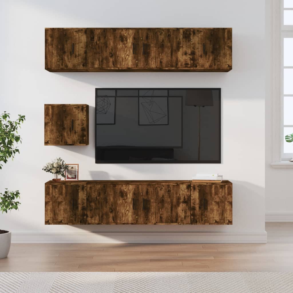 vidaXL 7-delige Tv-meubelset bewerkt hout wit
