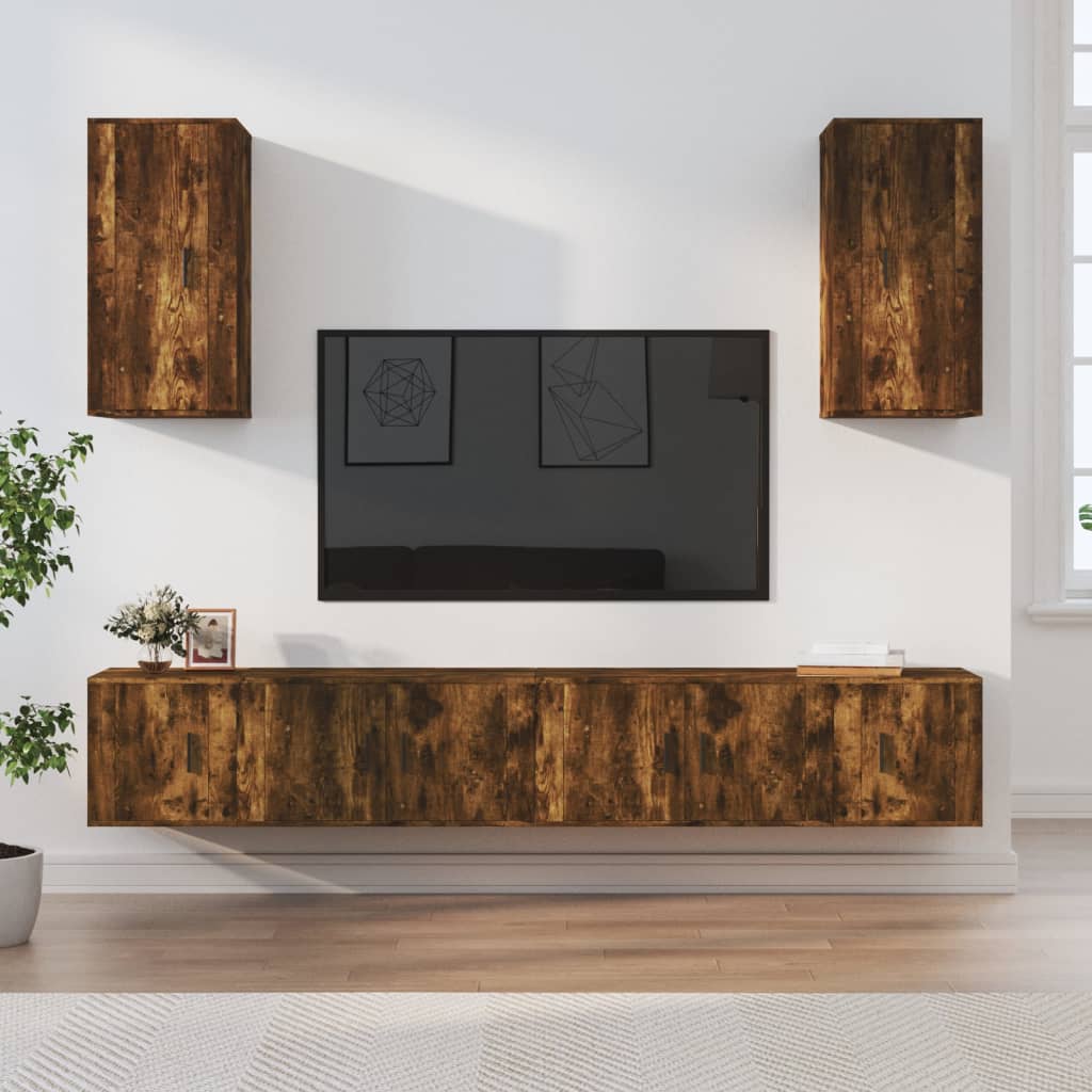 vidaXL 6-delige Tv-meubelset bewerkt hout wit