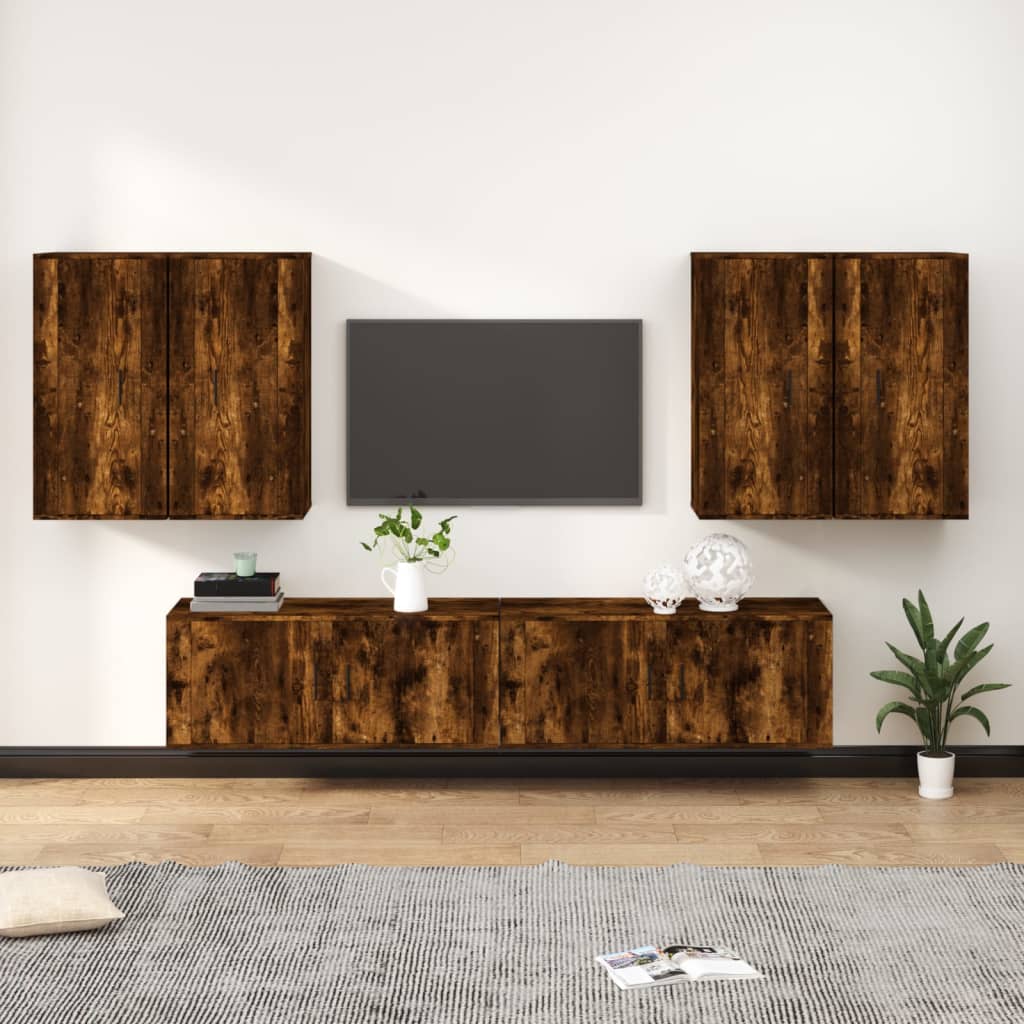 vidaXL 6-delige Tv-meubelset bewerkt hout wit