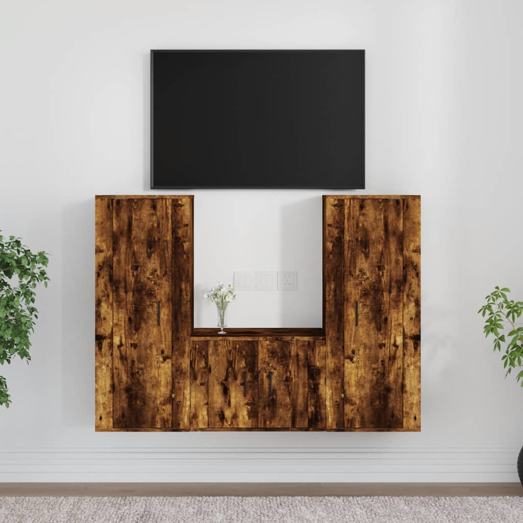 vidaXL 3-delige Tv-meubelset bewerkt hout wit
