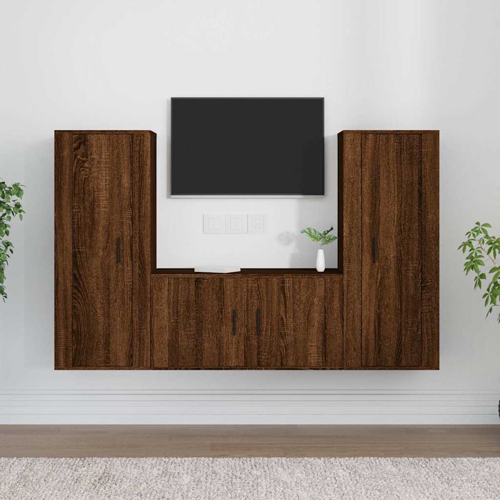 vidaXL 3-delige Tv-meubelset bewerkt hout hoogglans wit