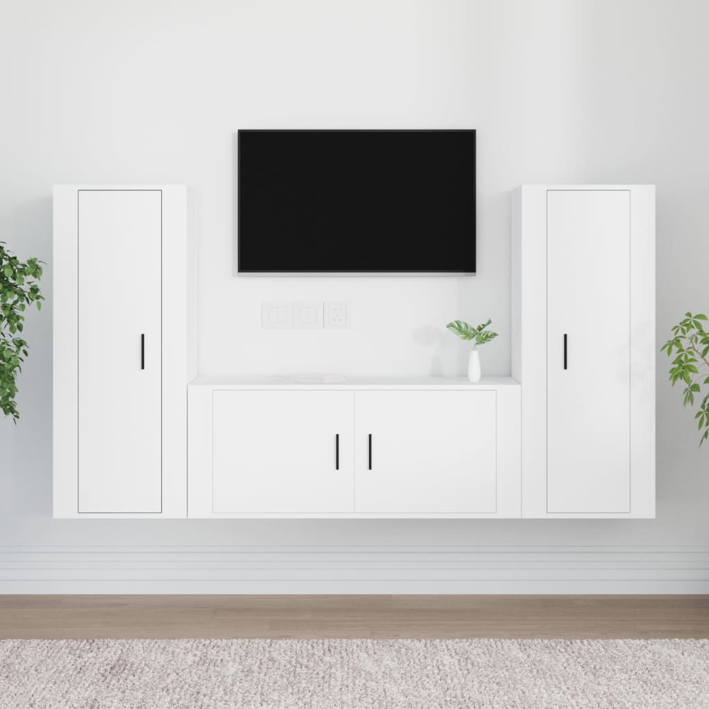 vidaXL 3-delige Tv-meubelset bewerkt hout wit