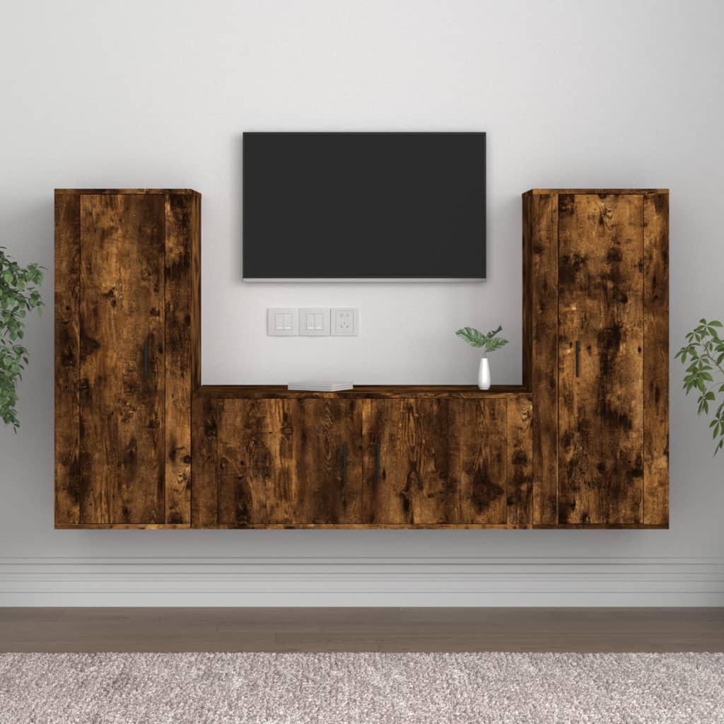 vidaXL 3-delige Tv-meubelset bewerkt hout wit