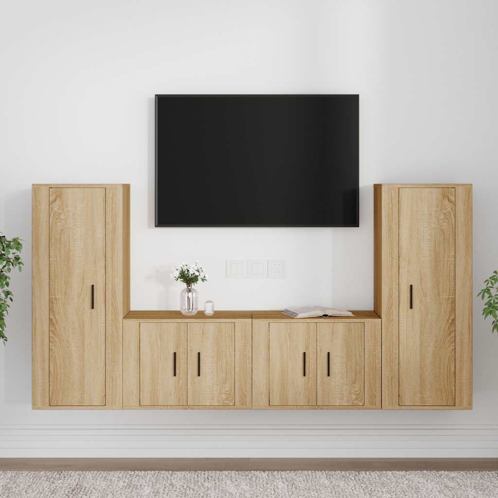 vidaXL 4-delige Tv-meubelset bewerkt hout wit