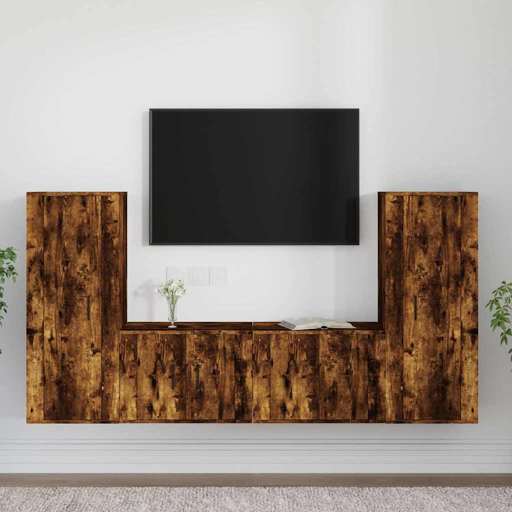 vidaXL 4-delige Tv-meubelset bewerkt hout wit