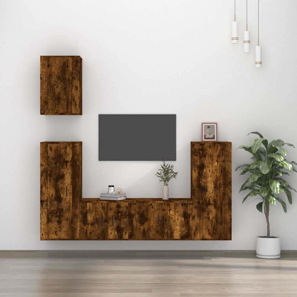 vidaXL 5-delige Tv-meubelset bewerkt hout wit