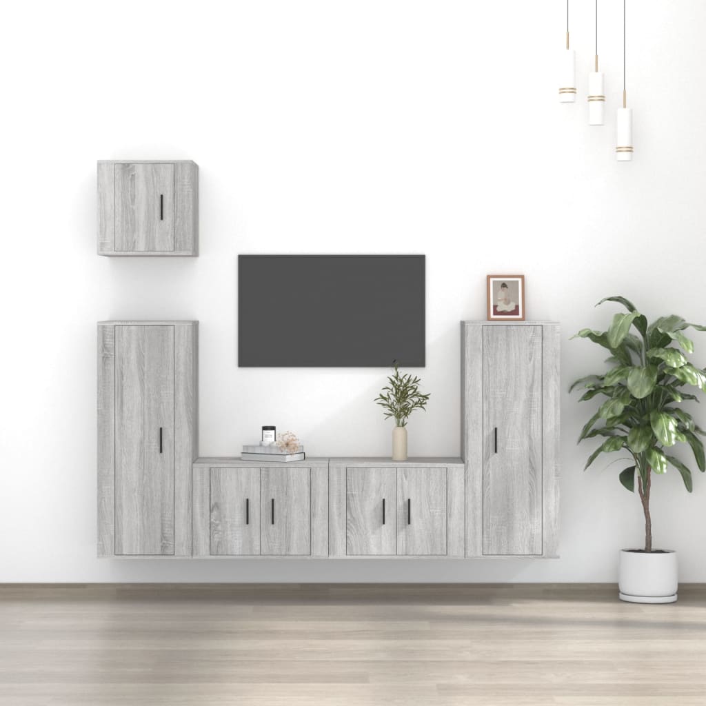 vidaXL 5-piece TV Cabinet Set Engineered Wood White
