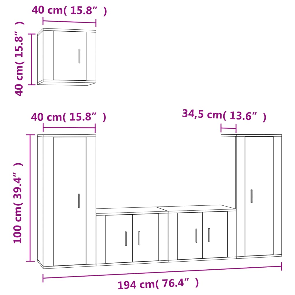 vidaXL 5-piece TV Cabinet Set Engineered Wood White