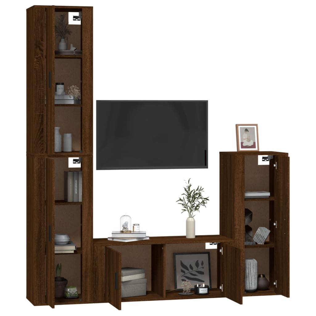 vidaXL 4-delige Tv-meubelset bewerkt hout wit