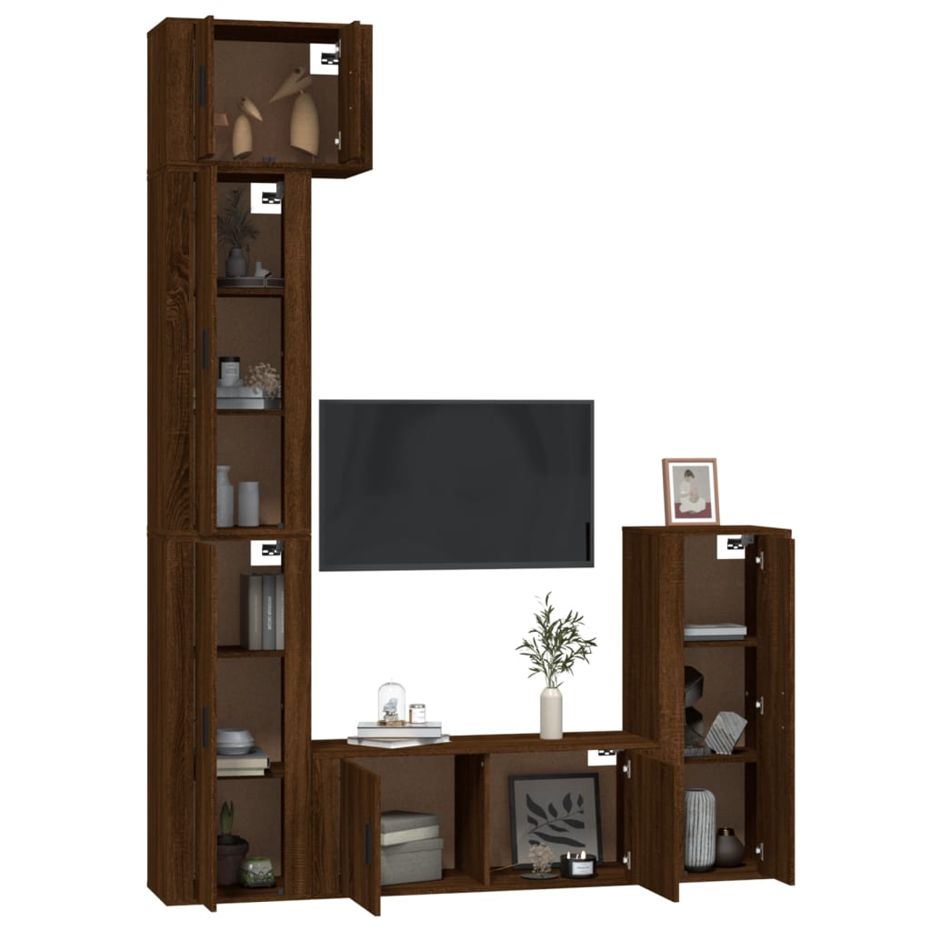 vidaXL 5-delige Tv-meubelset bewerkt hout wit