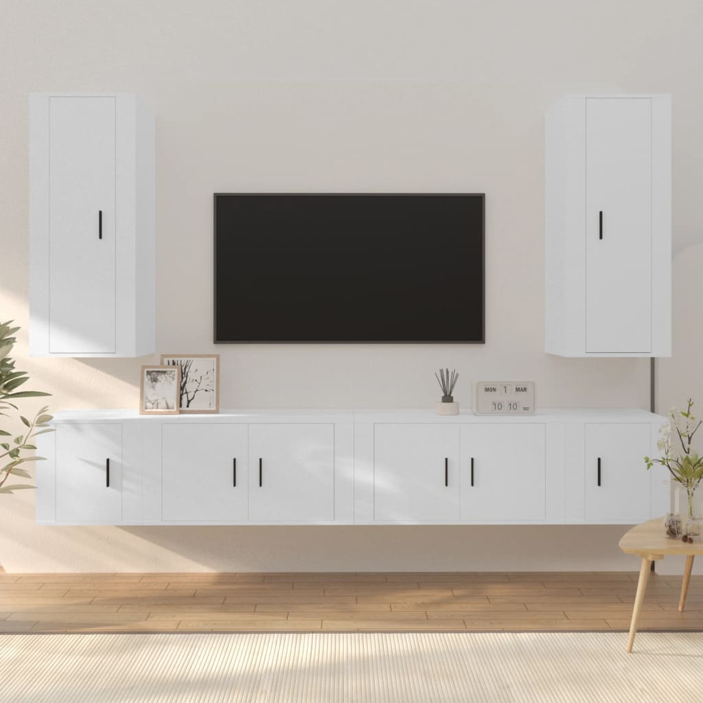 vidaXL 6-delige Tv-meubelset bewerkt hout hoogglans wit