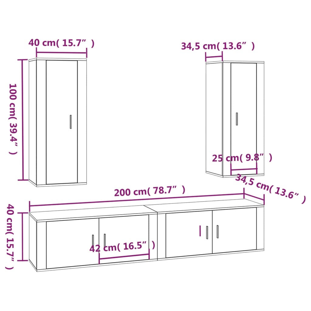 vidaXL 4-piece TV cabinet set engineered wood white