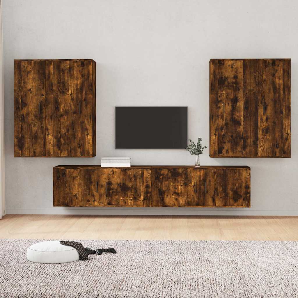 vidaXL 6-delige Tv-meubelset bewerkt hout wit