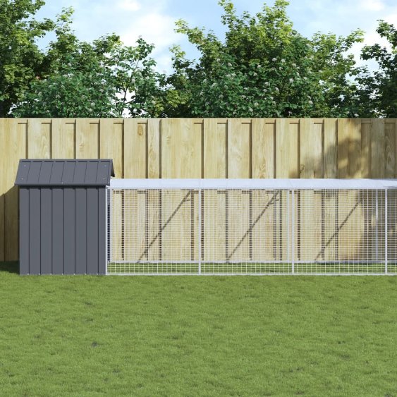 vidaXL Kippenhok met ren antraciet 117x201x123 cm gegalvaniseerd staal
