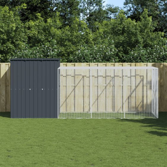 vidaXL Chicken Coop with Run 165x251x181 cm Galvanized Steel Anthracite