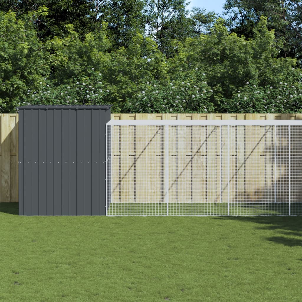 vidaXL Hondenhok avec ren 214x253x181 cm acier galvanisé antraciet