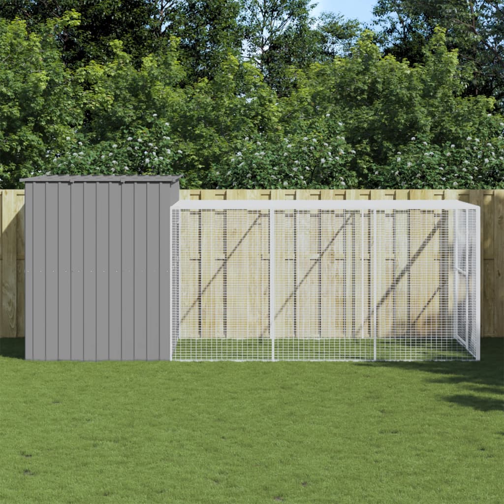 vidaXL Hondenhok avec ren 214x253x181 cm acier galvanisé antraciet
