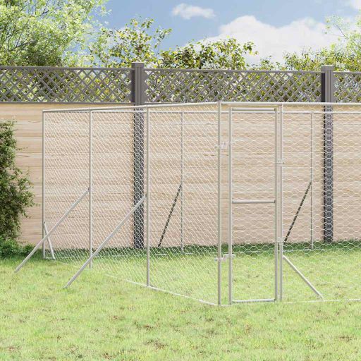 vidaXL Outdoor Dog Kennel 2x2x2 m Galvanized Steel Silver