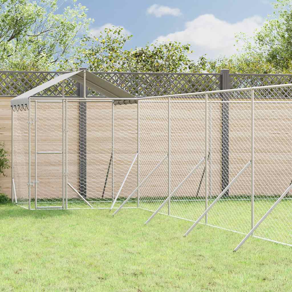 vidaXL Hondenkennel met dak 4x4x2,5 m gegalvaniseerd staal zilver
